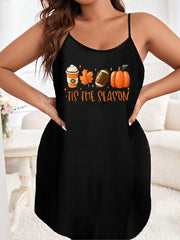 Halloween Sexy Nightdress Women's Plus Maple Leaf & Pumpkin Print