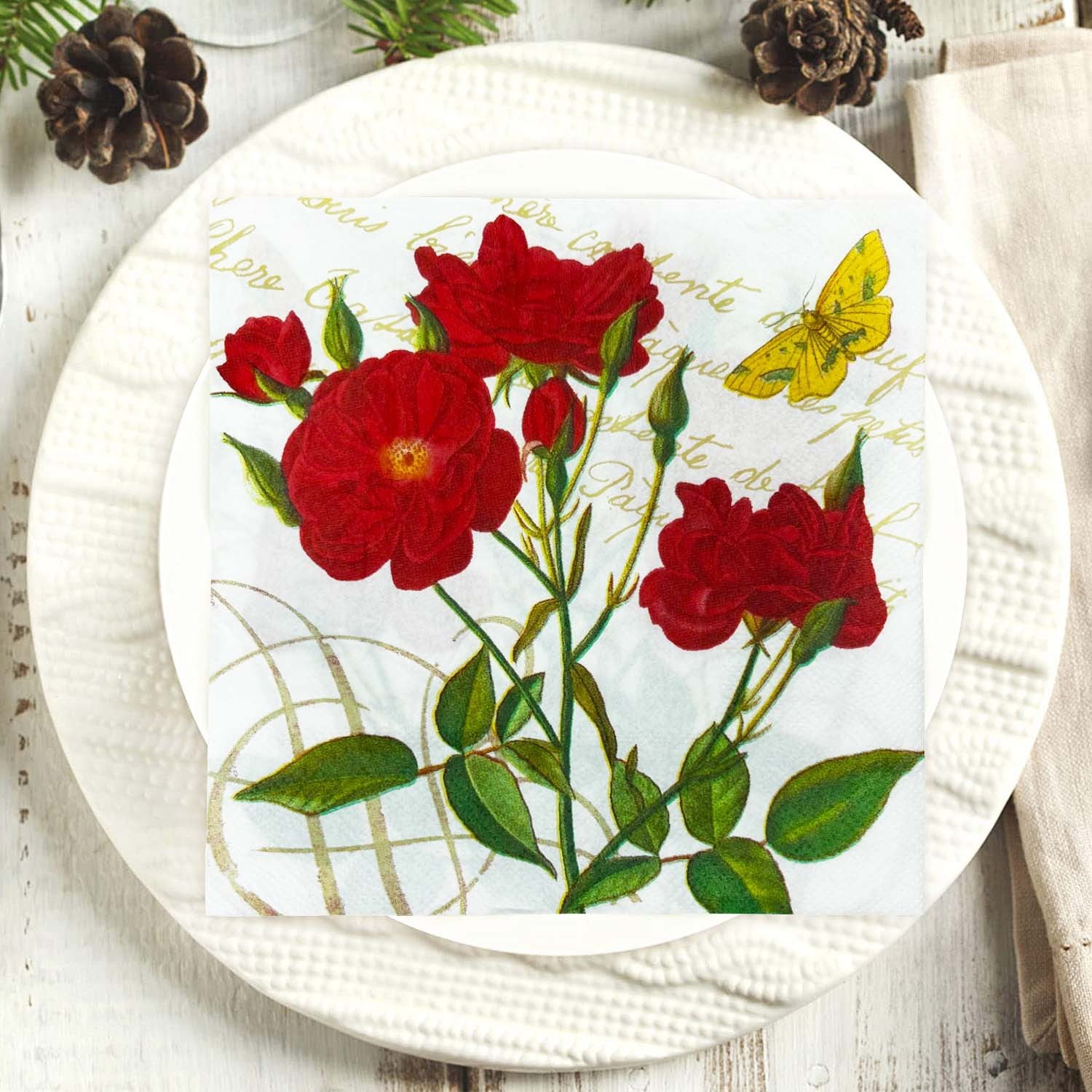 20pcs Red Rose Moon Season Party Napkins - Disposable Square Tissue