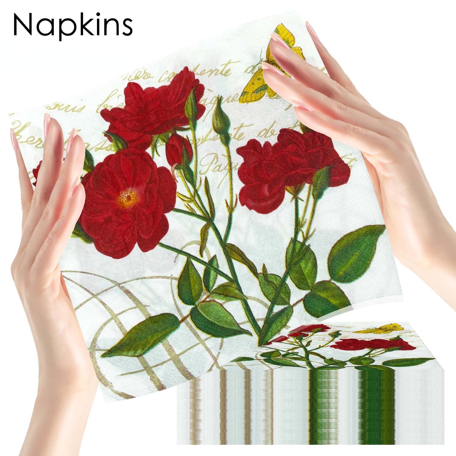 20pcs Red Rose Moon Season Party Napkins - Disposable Square Tissue