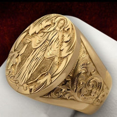 Virgin Mary Blessing Hand Pattern Gold Plated Women's Ring