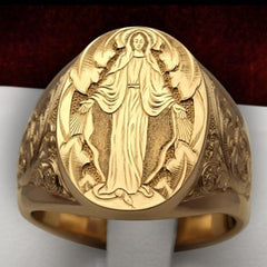 Virgin Mary Blessing Hand Pattern Gold Plated Women's Ring