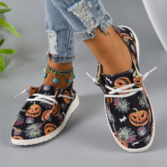 Women's Halloween Pumpkin & Spiderweb Canvas Shoes