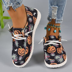 Women's Halloween Pumpkin & Spiderweb Canvas Shoes