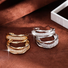 Hip Hop C Shaped Stud Earrings with Zircon Hoops