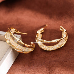 Hip Hop C Shaped Stud Earrings with Zircon Hoops