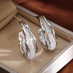 Hip Hop C Shaped Stud Earrings with Zircon Hoops