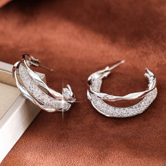 Hip Hop C Shaped Stud Earrings with Zircon Hoops
