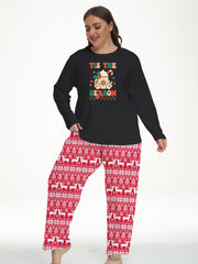 Women's Snowflake Christmas Pajamas Set Plus Size Long Sleeve Top