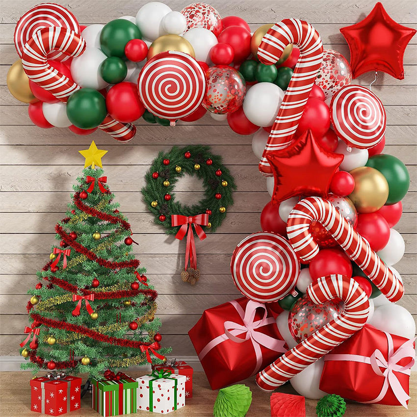 Christmas Balloon Arch Kit with Red and Candy Cane Foil Balloons