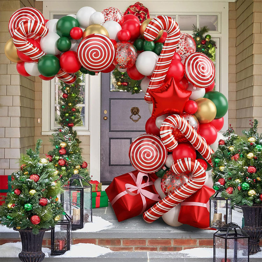 Christmas Balloon Arch Kit with Red and Candy Cane Foil Balloons