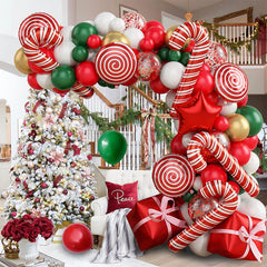 Christmas Balloon Arch Kit with Red and Candy Cane Foil Balloons