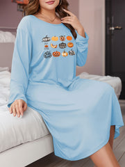 Thanksgiving Pumpkin Graphic Long Sleeve Tee Dress