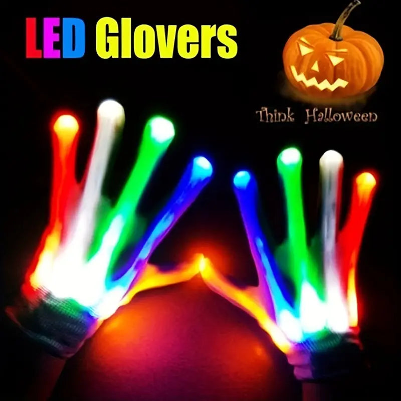 2pcs LED Colored Luminous Performance Gloves Hand Bone Luminous Gloves
