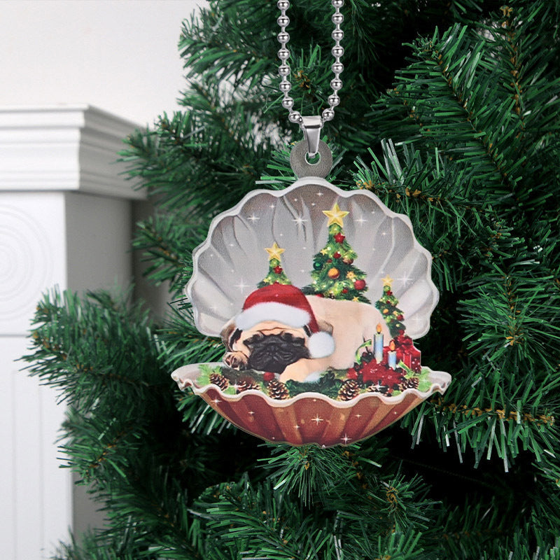 Christmas Shell Dog Pendant Decoration Backpack Keychain Gift