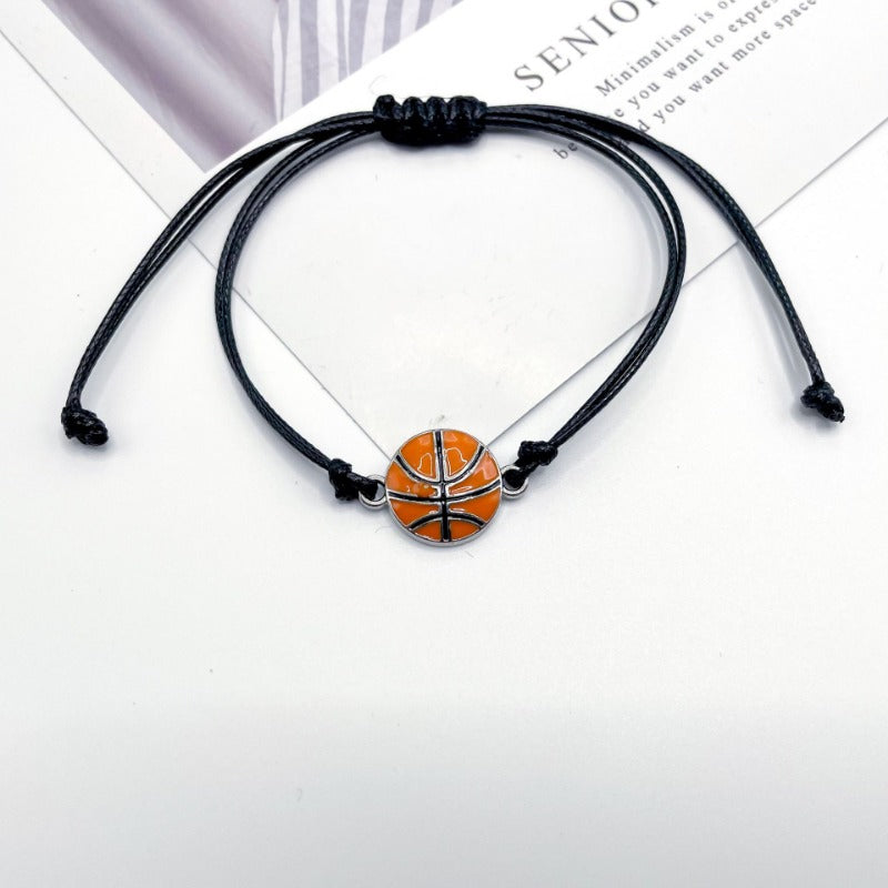 Handwoven Baseball Football Charm Bracelet Adjustable Woven Rope Sports