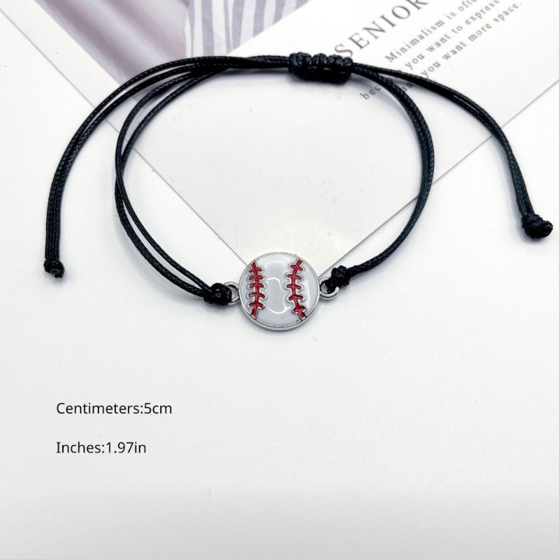 Handwoven Baseball Football Charm Bracelet Adjustable Woven Rope Sports