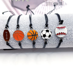 Handwoven Baseball Football Charm Bracelet Adjustable Woven Rope Sports