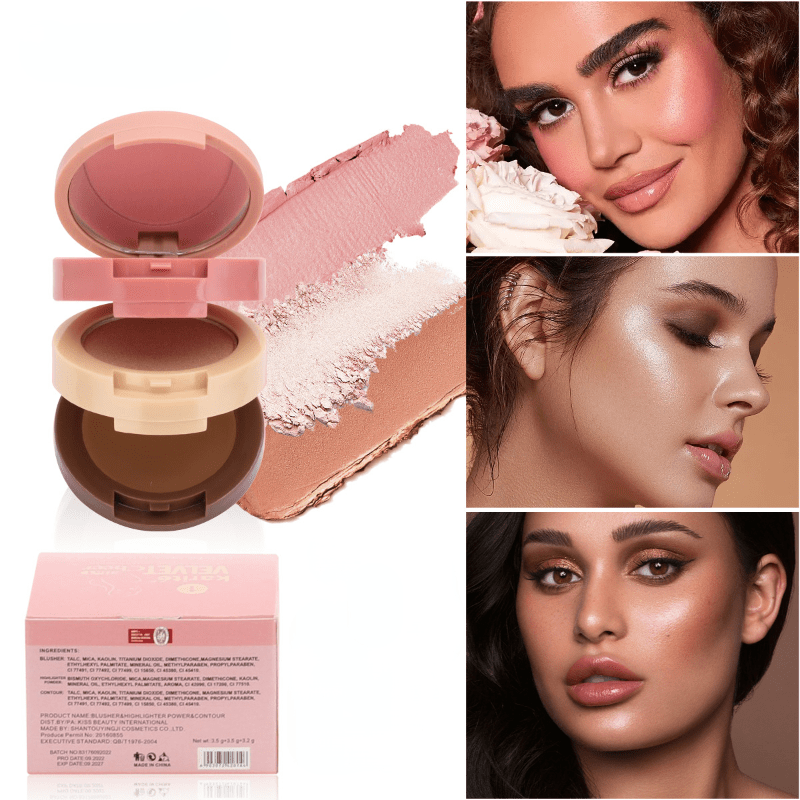 Contouring Blush Palette Highlighter Shadow Cover Blemishes Brighten V Face