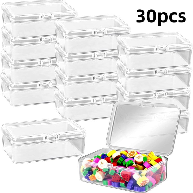 30pcs Small Plastic Bead Storage Containers Transparent Boxes Hinged Lid