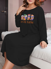 Coffee Print Long Sleeve Lounge Dress