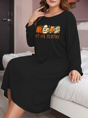 Thanksgiving Loungewear Dress Women's Plus Pumpkin & Cake Print