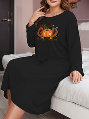 Pumpkin & Slogan Print Long Sleeve Nightdress