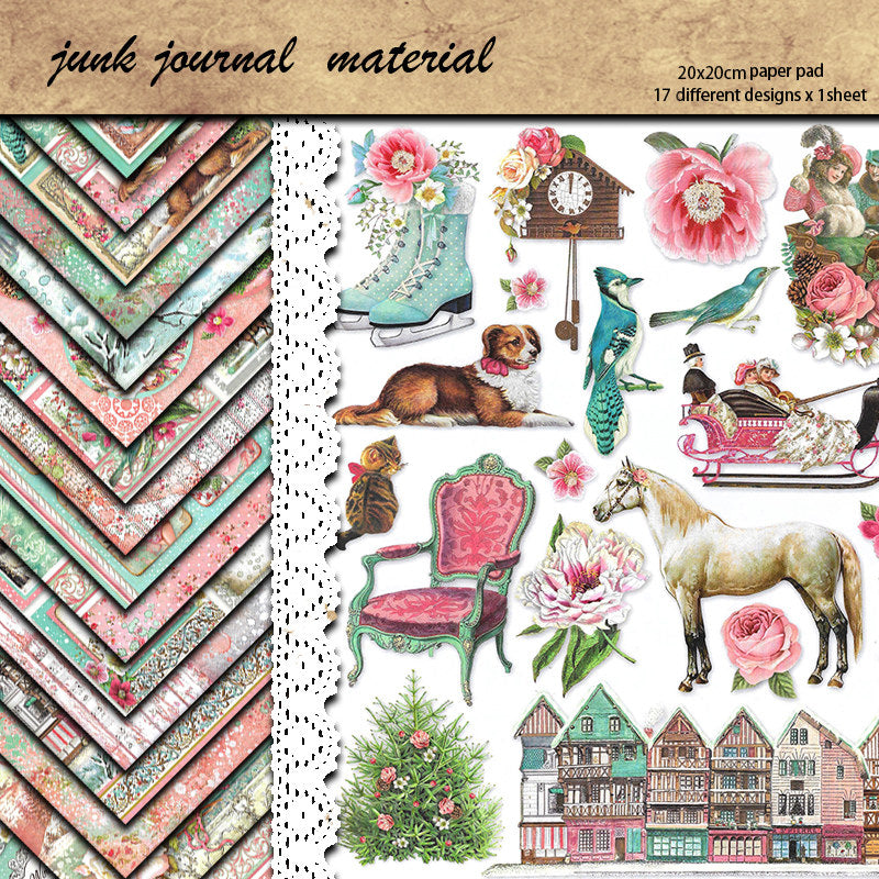 17pcs Retro Sweet Winter Paper Retro Journal for DIY Gift