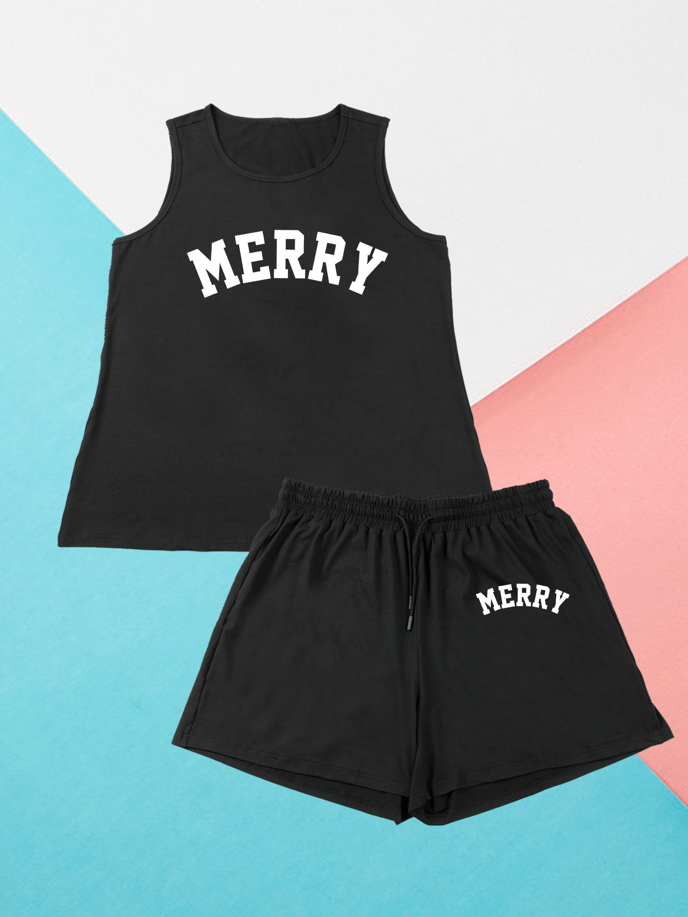 Letter Print Tank Top & Shorts Pajama Set