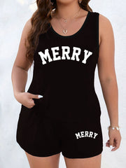 Letter Print Tank Top & Shorts Pajama Set