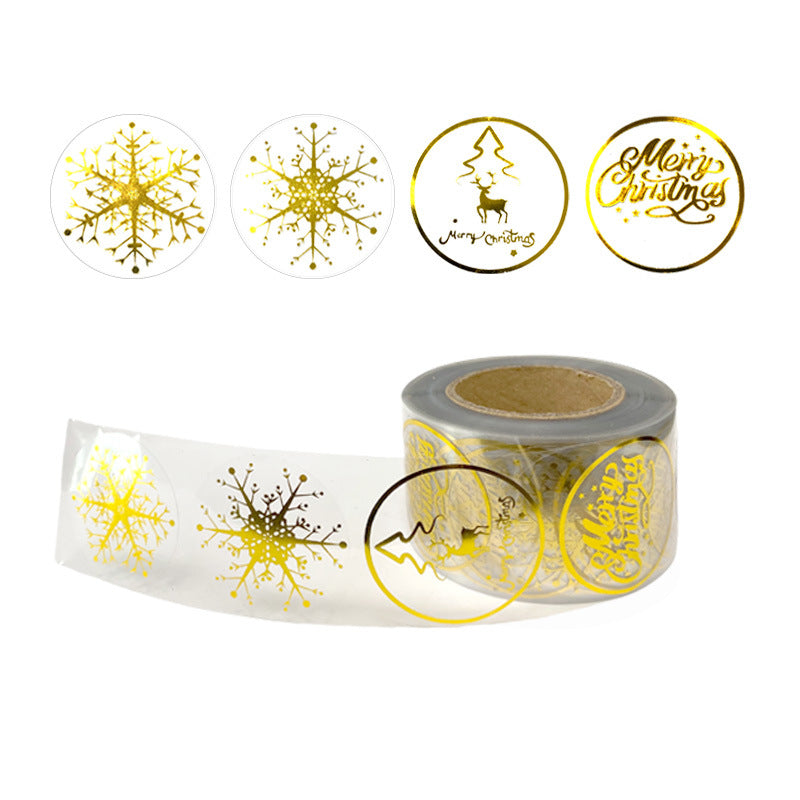 500pcs Round Transparent Golden Snowflake Sealing Stickers