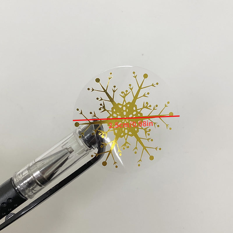 500pcs Round Transparent Golden Snowflake Sealing Stickers
