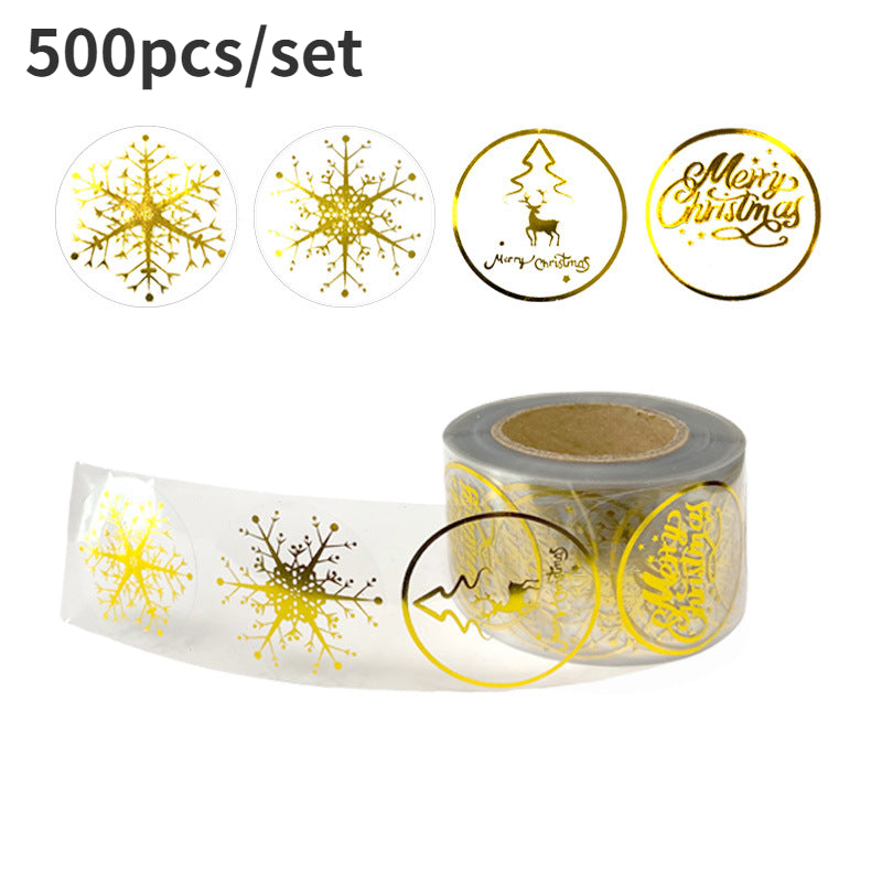500pcs Round Transparent Golden Snowflake Sealing Stickers