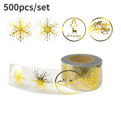 500pcs Round Transparent Golden Snowflake Sealing Stickers