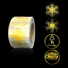 500pcs Round Transparent Golden Snowflake Sealing Stickers