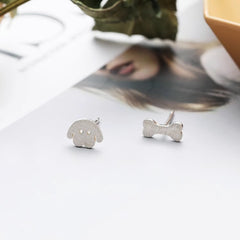 Silver Needle Dog Bone Stud Earrings