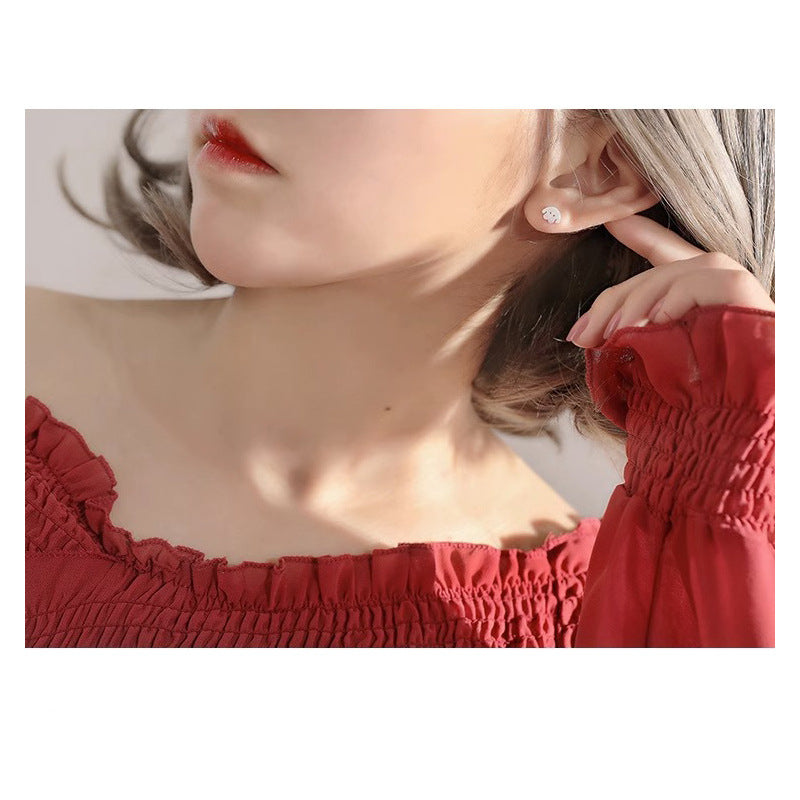 Silver Needle Dog Bone Stud Earrings