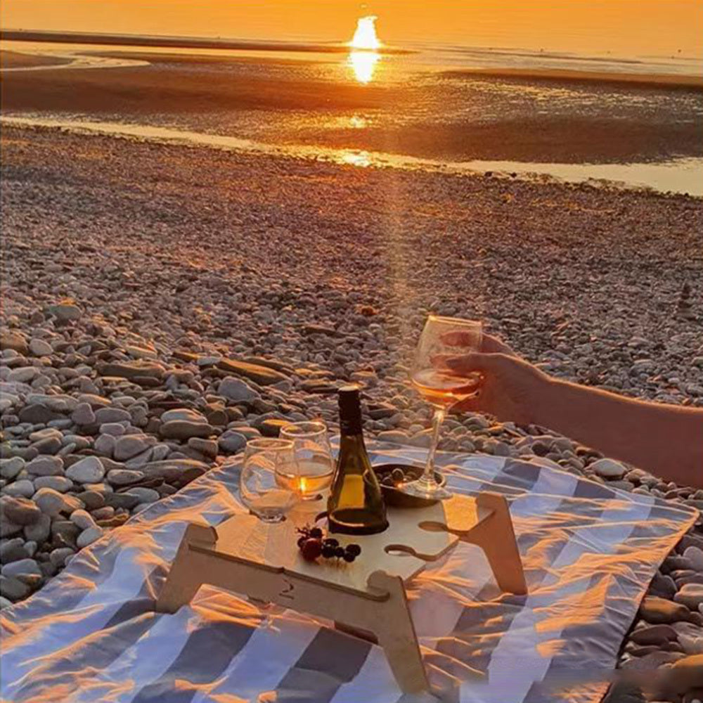 Wooden Outdoor Camping Picnic Table Grass Bed Sofa Floor Cup Slot