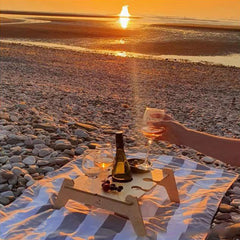 Wooden Outdoor Camping Picnic Table Grass Bed Sofa Floor Cup Slot