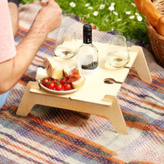 Wooden Outdoor Camping Picnic Table Grass Bed Sofa Floor Cup Slot
