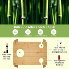 Wooden Outdoor Camping Picnic Table Grass Bed Sofa Floor Cup Slot