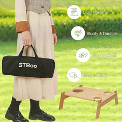 Wooden Outdoor Camping Picnic Table Grass Bed Sofa Floor Cup Slot