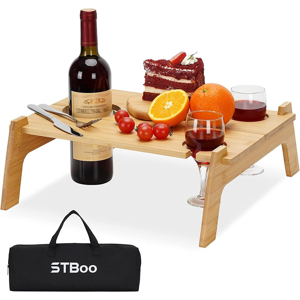 Wooden Outdoor Camping Picnic Table Grass Bed Sofa Floor Cup Slot