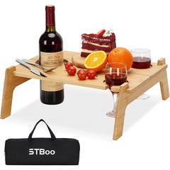 Wooden Outdoor Camping Picnic Table Grass Bed Sofa Floor Cup Slot