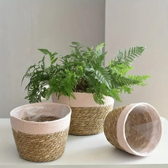 Seagrass Planter Basket Set 6" 7" 9" 10" Hand Woven with Plastic Liner Round