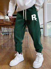 R Pattern Print Men's Pants Drawstring Comfy Active Stretch Trousers