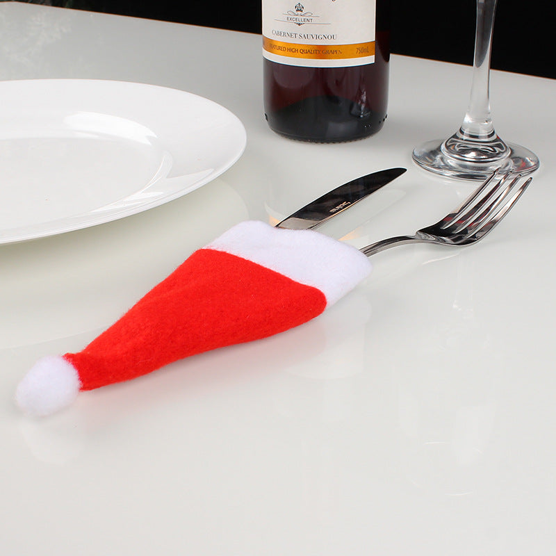 10pcs Christmas Hat & Fork Cover Cutlery Decorative Holder