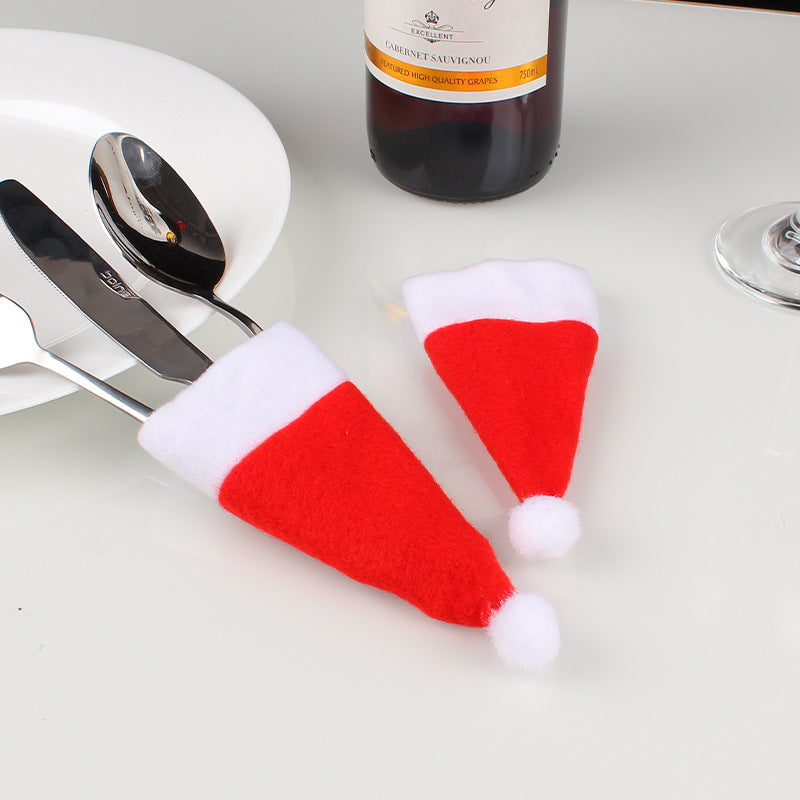 10pcs Christmas Hat & Fork Cover Cutlery Decorative Holder