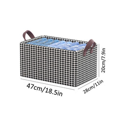 Houndstooth Clothes Storage Basket With Handles Steel Frame Durable Reusable Box