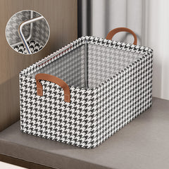 Houndstooth Clothes Storage Basket With Handles Steel Frame Durable Reusable Box