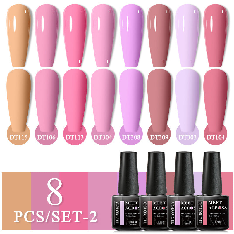 8 Colors Gel Nail Polish Set - Orange Red Yellow Macaroon Glitter